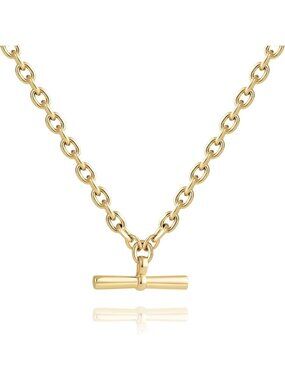 Elegant 18K Gold T-Bar Necklace with CZ Clover Pendant - Perfect Jewelry Gift